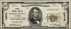 San Francisco, California. $5 1929 Ty. 1. Fr. 1800-1. Pacific NB. Charter #12579. Fine. 

Pinholes.

Estimate: $80.00- $120.00
