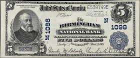 Birmingham, Connecticut. $5 1902 Plain Back. Fr. 598. The Birmingham NB. Charter #1098. Choice Very Fine. 

A Plain Back $5 from this Connecticut is...