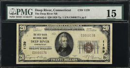 Deep River, Connecticut. $20 1929 Ty. 1. Fr. 1802-1. The Deep River NB. Charter #1139. PMG Choice Fine 15. 

Serial number C000017A.

Estimate: $1...