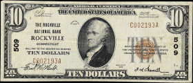 Rockville, Connecticut. $10 1929 Ty. 1. Fr. 1801-1. The Rockville NB. Charter #509. Very Fine. 

Very Fine condition.

Estimate: $200.00- $300.00