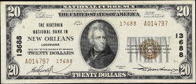 New Orleans, Louisiana. $20 1929 Ty. 2. Fr. 1802-2. The Hibernia NB. Charter #13688. Very Fine. 

Pinholes.

Estimate: $80.00- $120.00