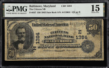 Baltimore, Maryland. $50 1902 Date Back. Fr. 667. The Citizens NB. Charter #1384. PMG Choice Fine 15. 

A tougher denomination to acquire for Nation...