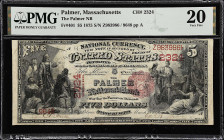 Palmer, Massachusetts. $5 1875. Fr. 401. The Palmer NB. Charter #2324. PMG Very Fine 20. 

One of just three 1875 $5's available to collectors from ...