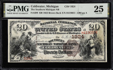 Coldwater, Michigan. $20 1882 Brown Back. Fr. 499. The Southern Michigan NB. Charter #1924. PMG Very Fine 25.

Three $20 Brown Backs are listed in T...