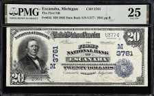 Escanaba, Michigan. $20 1902 Date Back. Fr. 644. The First NB. Charter #3761. PMG Very Fine 25.

We have not offered this type and denomination to o...