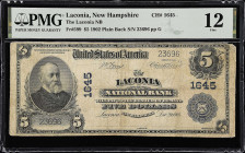Laconia, New Hampshire. $5 1902 Plain Back. Fr. 599. The Laconia NB. Charter #1645. PMG Fine 12.

A Fine example of this $5 Plain Back from this New...