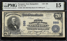 Newport, New Hampshire. $20 1902 Plain Back. Fr. 650. The First NB. Charter #888. PMG Choice Fine 15.

A comment-free note from this Newport issuer....