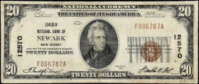 Newark, New Jersey. $20 1929 Ty. 1. Fr. 1802-1. Lincoln NB. Charter #12570. Very Fine. 

Edge wear.

Estimate: $60.00- $80.00