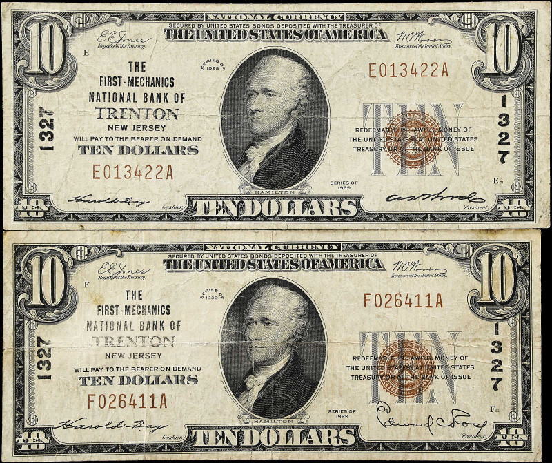 Lot of (2). Trenton, New Jersey. $10 1929 Ty. 1. Fr. 1801-1. The First Mechanics...