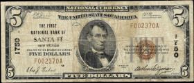 Santa Fe, New Mexico. $5 1929 Ty. 1. Fr. 1800-1. The First NB. Charter #1750. Very Good. 

Typica wear for the assigned condition.

Estimate: $150...