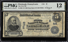 Pittsburgh, Pennsylvania. $5 1902 Date Back. Fr. 590. The First NB. Charter #48. PMG Fine 12.

A popular city to acquire National Currency from.

...