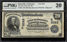 Knoxville, Tennessee. $20 1902 Plain Back. Fr. 654. The East Tennessee NB. Charter #2049. PMG Very Fine 20. 

A popular Tennessee issuer.

Estimat...