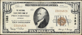 Proctorsville, Vermont. $10 1929 Ty. 1. Fr. 1801-1. The National Black River Bank. Charter #1383. Fine.

An elusive Windsor County issuer, with elev...