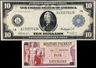 Lot of (2). Fr. 905 & Series 692. 5 Cents & $10. Very Fine & Uncirculated.

The $10 FRN is in VF condition.

Estimate: $150.00- $200.00