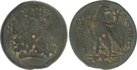 AE 36. 221-204 a.C. PTOLOMEO IV. REINO PTOLEMAICO DE EGIPTO. ALEJANDRÍA. Anv.: Cabeza diademada de Zeus Annon a derecha. Rev.: Águila en pie a izquier...