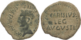 As. 27 a.C.-14 d.C. ÉPOCA DE AUGUSTO. EMERITA AUGUSTA (MÉRIDA). Anv.: CAESAR AVGVS (TRIBVN) POTES. Cabeza de Augusto a izquierda. Rev.: P. CARISIVS LE...