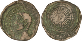 As. 27 a.C-14 d.C. LUCO AUGUSTI. (LUGO). Anv.: (IMP). AVG. DIVI. Cabeza de Augusto a izquierda detrás caduceo, delante palma. Rev.: Rodela de frente. ...