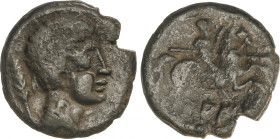 As. 120-20 a.C. SAITI (JÁTIVA, Valencia). Anv.: Cabeza masculina diademada a derecha, detrás espiga. Rev.: Jinete con lanza a derecha, debajo leyenda ...