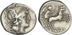 Republic
Denario. 157-156 a.C. ANÓNIMA. Anv.: Cabeza de Roma a derecha. Rev.: Victoria en biga a derecha. En exergo: ROMA. 3,99 grs. AR. BMC-428; Cal...