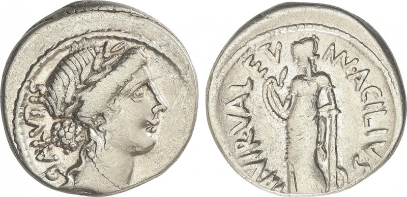 Republic
Denario. 55 a.C. ACILIA. Man. Acilius Glabrio. Anv.: Cabeza laureada d...