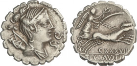 Republic
Denario. 79 a.C. CLAUDIA. Ti. Claudius Nero. Anv.: Busto diademado de Diana a derecha, entre arco y carcaj y SC delante. Rev.: Victoria en b...