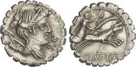 Republic
Denario. 79 a.C. CLAUDIA. Ti. Claudius Nero. Anv.: Busto diademado de Diana a derecha, entre arco y carcaj y SC delante. Rev.: Victoria en b...