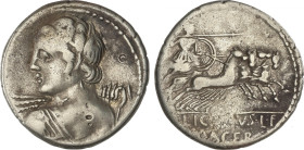 Republic
Denario. 84 a.C. LICINIA. C. Licinius L.f. Macer. Anv.: Cabeza diademada de Apolo Vejovis a izquierda. Rev.: Minerva en cuadriga a derecha. ...