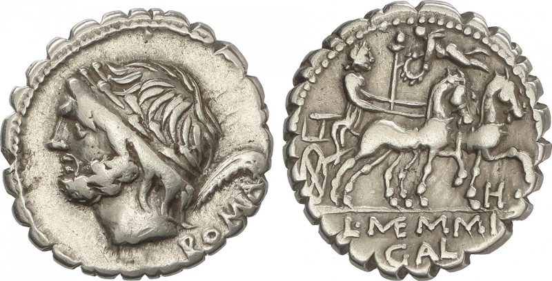 Republic
Denario. 106 a.C. MEMMIA. L. Memmius L.f. Galeria. Anv.: Cabeza laurea...