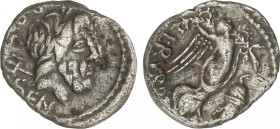 Republic
Quinario. 87 a.C. RUBRIA-4. L. Rubrius Dossenus. Rev.: Victoria en pie a derecha, delante altar, detrás L. RVBRI. 1,69 grs. AR. Se-261. MBC....