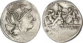 Republic
Denario. 100 a.C. SERVILIA. M. Serveilius C.f. Anv.: Cabeza de Roma a derecha, detrás letra. Rev.: Dos guerreros luchando con sendos caballo...