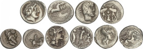 Republic
Lote 5 monedas Denario. ANÓNIMO, JUNIA, PORCIA, TITIA y TITURIA. AR. A EXAMINAR. MBC-.