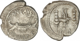 Empire
Denario. 32-31 a.C. MARCO ANTONIO. CECA VOLANTE. Anv.: ANT. AVG. III. VIR. R.P.C. Galera pretoriana a derecha. Rev.: LEG. X. Águila legionaria...