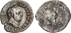 Empire
Denario. 69 d.C. VITELIO. TARRACO. Anv.: A. VITELLIVS IMP. GERMAN. Cabeza laureada a derecha. Rev.: VICTORIA AVGVSTI. Victoria en marcha a izq...