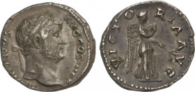 Empire
Denario. 134-138 d.C. ADRIANO. Anv.: HADRIANVS AVG. COS. III P. P. Busto laureado a derecha. Rev.: VICTORIA AVG. Victoria en marcha con rama a...
