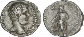 Empire
Denario. 194-195 d.C. CLODIO ALBINO. Anv.: D. CLOD. SEPT. ALBIN. CAES. Cabeza descubierta a derecha. Rev.: COS. II. Esculapio en pie a izquier...