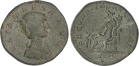 Empire
Sestercio. 218-224 d.C. JULIA MAESA. Anv.: IVLIA MAESA. Busto a derecha. Rev.: FECUNDITAS AVGVSTAE. Fecundidad sedente con cornucopia y dando ...