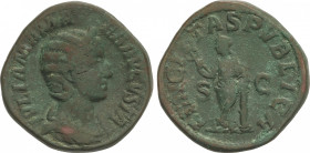 Empire
Sestercio. 235 d.C. JULIA MAMEA. Anv.: IVLIA MAMAEA AVGVSTA. Busto diademado a derecha. Rev.: FELICITAS PVBLICA S. C. Felicidad en pie a izqui...