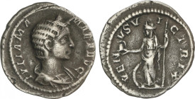 Empire
Denario. 233 d.C. JULIA MAMEA. Anv.: IVLIA MAMAEA AVG. Busto diademado a derecha. Rev.: VENVS VICTRIX. Venus en pie a izquierda con cetro, a s...