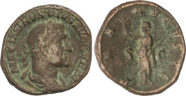 Empire
Sestercio. 236-238 d.C. MAXIMINO I. Anv.: MAXIMINVS PIVS AVG. Busto laureado a derecha. Rev.: PAX AVGVSTI S. C. Paz en pie a izquierda con cet...