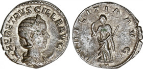 Empire
Antoniniano. 249-251 d.C. HERENNIA ETRUSCILLA. Anv.: HER. ETRVSCILLA AVG. Busto diademado a derecha. Rev.: PVDICITIA AVG. Pudibundez en pie a ...