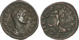 Empire
Denario de Cobre. 270-275 d.C. AURELIANO. Anv.: IMP. AVRELIANVS AVG. Busto laureado a derecha. Rev.: VICTORIA AVG. Victoria en marcha a izquie...
