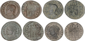 Empire
Lote 4 monedas Follis. 329 d.C. CONSTANTINO II. ARELATE. Anv.: CONSTANTINVS IVN. NOB. C. Busto a derecha. Rev.: VIRTVS CAESS. Entrada de campa...
