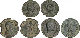 Empire
Lote 3 monedas Maiorina 22 mm. 383-388 d.C. MAGNO MÁXIMO. ARELATE y LUGDUNUM (2). Anv.: D.N. MAG. MAXIMVS P.F. AVG. Busto a derecha. Rev.: VIC...