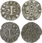 Catalonia-Aragon
Lote 2 monedas Diner. ANÓNIMAS DEL SIGLO XII a XIV. SEÑORÍO DE MONTPELLER. NARBONA. Anv.: I entre mitras y punto a derecha. Rev.: RA...