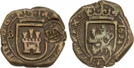 Philip IV
8 Maravedís. 1624. BURGOS. 6,26 grs. Resello VIII en anverso. AC-298. MBC.