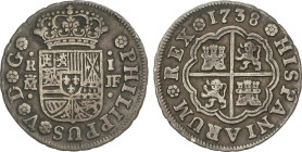 Philip V
1 Real. 1738. MADRID. J.F. 2,81 grs. Pátina. AC-454. MBC.