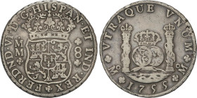 Ferdinand VI
8 Reales. 1755. MÉXICO. M.M. 26,5 grs. Columnario. AC-489. MBC.