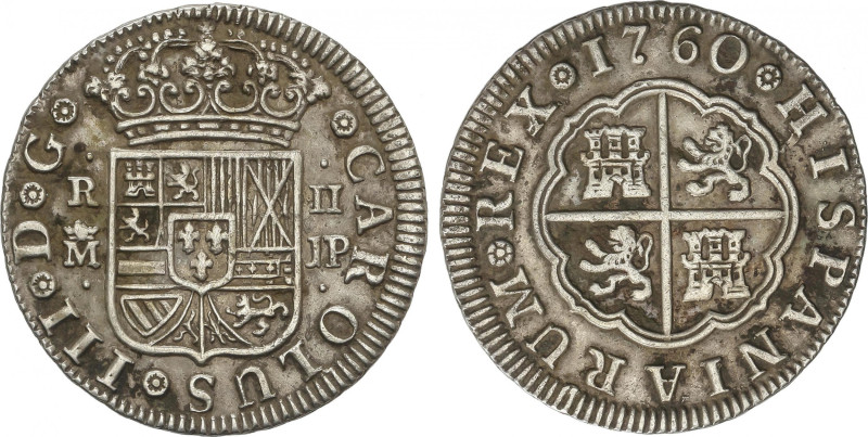 Charles III
2 Reales. 1760. MADRID. J.P. 5,99 grs. AC-608. MBC+.