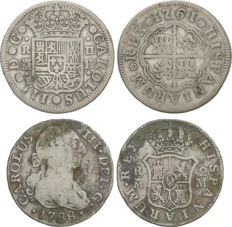 Charles III
Lote 2 monedas 2 Reales. 1761 y 1788. MADRID. J.P. y M. A EXAMINAR....
