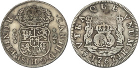 Charles III
2 Reales. 1767. POTOSÍ. J.R. 6,57 grs. Columnario. (Perforación reparada y rayitas). RARA. AC-706. MBC.
